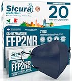 20 FFP2 Masken CE zertifiziert BLAU mit schwarzen Gummibändern SICURA Logo...