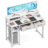 ODK Schreibtisch Weiß, Schreibtisch mit Regalen, Computertisch mit 2 Schubladen...