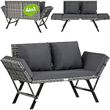 Casaria® Gartenbank Polyrattan mit Liegefunktion Wetterfest Auflage Kissen...