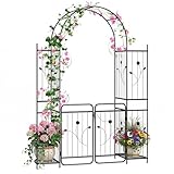 HOMASIS Rosenbogen mit Tür, Metall Gartenbogen mit Rankgitter & 2...