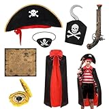 Yamitora 7-teiliges Piratenkostüm Kinder, Captain Pirate Kostüm Zubehör Set...