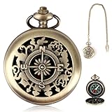 Kompass Vintage mit Metallketten, Taschenkompass Messing mit Gravur Muster,...