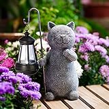 Yeomoo Katze Gartenfiguren für Außen mit Solar Laterne – Lustig Wasserdicht...