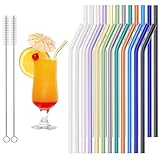 24 Stück Glasstrohhalme Bunt, 21.5cm Strohhalme Glas Farbige, Glasröhrchen 12...