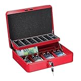 Relaxdays Geldkassette abschließbar, Münzzählbrett & 4 Scheinfächer,...