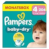 Pampers Baby-Dry Größe 4, 204 Windeln, 9kg-14kg, Bis zu 100% Auslaufschutz &...