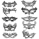 10 Stück Maskerade Maske Set für Cosplay Kostüm Ball, Schwarz Spitze Maske...