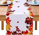 mizikuu Tischläufer Herbst,135 * 40 cm Herbstlicher Läufer Leinenoptik Retro...