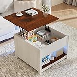 Msutree Höhenverstellbarer Couchtisch 62x62 cm mit RGB LED Beleuchtung,...