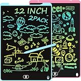 Bunte LCD Schreibtafel, 2 Pack 12 Zoll Schreibtablett für Kinder und...