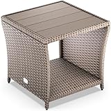 Casaria® Polyrattan Beistelltisch mit WPC Tischplatte 45x45x40cm 80 kg...
