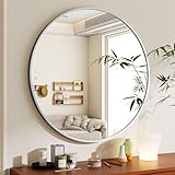 BEAUTYPEAK 60 cm Runder Spiegel in Silber, Rund Dekorativer Wandspiegel mit...