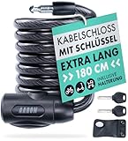 AARON Spin Fahrradschloss mit Schlüssel - 180cm/12mm - Spiralschloss mit hoher...