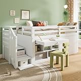 Merax Kinderbett 90x200 cm aus Holz, Multifunktionales Hochbett mit...