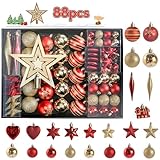 Weihnachtskugeln Rot Gold 88 Stück Christbaumkugeln für Weihnachten –...