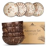 Karmagonia Kokosnuss Schale 4er Set - handgefertigte Boho Deko Schale mit...