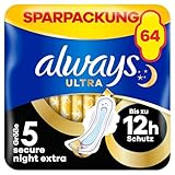 Always Ultra Binden Damen Gr. 5, Secure Night Extra, 64 Damenbinden mit Flügeln...