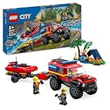 LEGO City Feuerwehrgeländewagen mit Rettungsboot, Offroad-Auto-Spielzeug für...