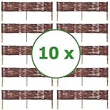 10 x BOGATECO Beeteinfassung aus Weide | 100 cm Lang & 20 cm Hoch | Holz-Zaun...