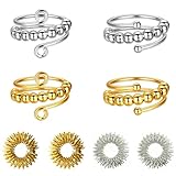 AMSNINK 4 Stück Verstellbare Anti Stress Ring Mit 4 Stück Akupressur Ring,...