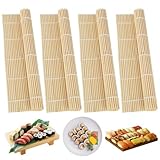 XIEJ 4 Stück Sushi Matte, 24 x 24cm Bambusmatte Sushi Roller, Wiederverwendbare...