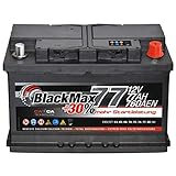 BlackMax Autobatterie 12V 77Ah 760A/EN Starterbatterie ersetzt 68Ah 70Ah 72Ah...