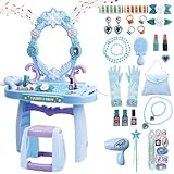 deAO Schminktisch Frisiertisch für Mädchen mit Hocker, Musik & Licht, Princess...