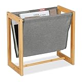 Relaxdays Zeitschriftenhalter, Bambus & Stoff, HBT: 37 x 39,5 x 21 cm, A4,...