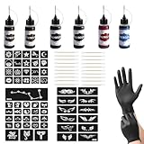 ElevaPulse Henna Set mit 6 Flaschen Tinte - Komplettset mit 56 Schablonen und...