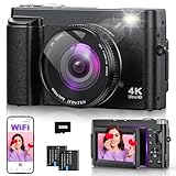 4K 64MP Digitalkamera mit WLAN, 16X Digitalzoom, 180° Flip Screen Autofokus...
