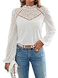 GORGLITTER Damen Elegant Blusen Stehkragen Oberteiel Hemdbluse Langarm Spitzen...