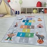 Kinderteppiche für Kinder Zirkus mit Hüpfkästchen Design Zirkus Clown Löwe...
