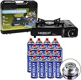Kochmann® Gaskocher mit 8 Gaskartuschen und Tragetasche – 1-flammiger...