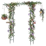 COSTWAY Rosenbogen mit Vogelfutterstation, Gartenbogen Metall, 213 cm, Torbogen...