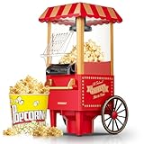 HOUSNAT Popcornmaschine, 3.5L Retro Heißluft-Popcornmaschine, 1200W, Fettfreies...
