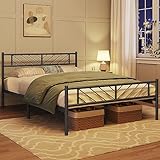 Yaheetech Metallbett 140 x 200 cm Minimalistischer Bettrahmen mit Kopfteil...