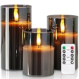 Homemory Grau Glas Flammenlose Kerzen, Batteriebetriebene LED Stumpenkerzen mit...