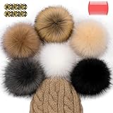 6 PCS Bommel für Mütze 5.5 Zoll Fellbommel Mit Druckknopf KunstfellBommel...