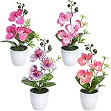 SIFOEL 4 Stücke künstliche Orchideenblumen Mini Topf Orchideenblumen...