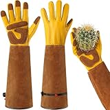 Leder Gartenhandschuhe für Damen und Herren - Dornenfeste Handschuhe mit extra...
