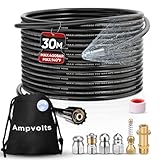 Ampvolts 30m Rohrreinigungsschlauch Set – 5800 PSI / 400 bar, inkl. 5 Düsen &...