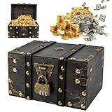 TOSAVGA Vintage Holz Schatztruhe, Aufbewahrung Schatzkiste Holz mit Schloss,...