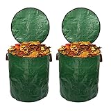 2X 120L Gartenabfallbeutel mit Deckel und Griff, Gartensack Laub Abfallbeutel...