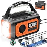 12000mAh Kurbelradio mit Handyladefunktion Solar,2 Sonnenkollektoren,AM/FM Radio...