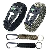 FIMWOLZ 2 Pcs Survival Armband mit Pfeife Feuerstein und Kompass...