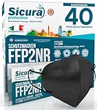 40 FFP2 Maske Schwarz CE zertifizierte Made in Italy mit schwarzen Elastics BFE...