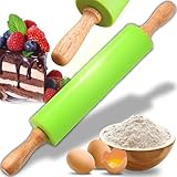 Retoo Nudelholz Silikon Teigroller mit Holzgriff und Antihaft Oberfläche 38 x...
