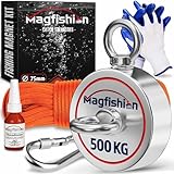 MAGFISHION Magnetfischen Set - 500 KG (2 x 250kg) - Ø75mm - Neodym Magnet mit...