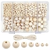 TOAOB Holzperlen zum Auffädeln 1050 Stück Holzkugeln mit Loch 6mm 8mm 10mm...