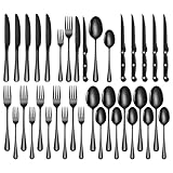 TAN REN Besteck Set Schwarz 6 Personen, 36-Teiliges Edelstahl Besteckset Schwarz...